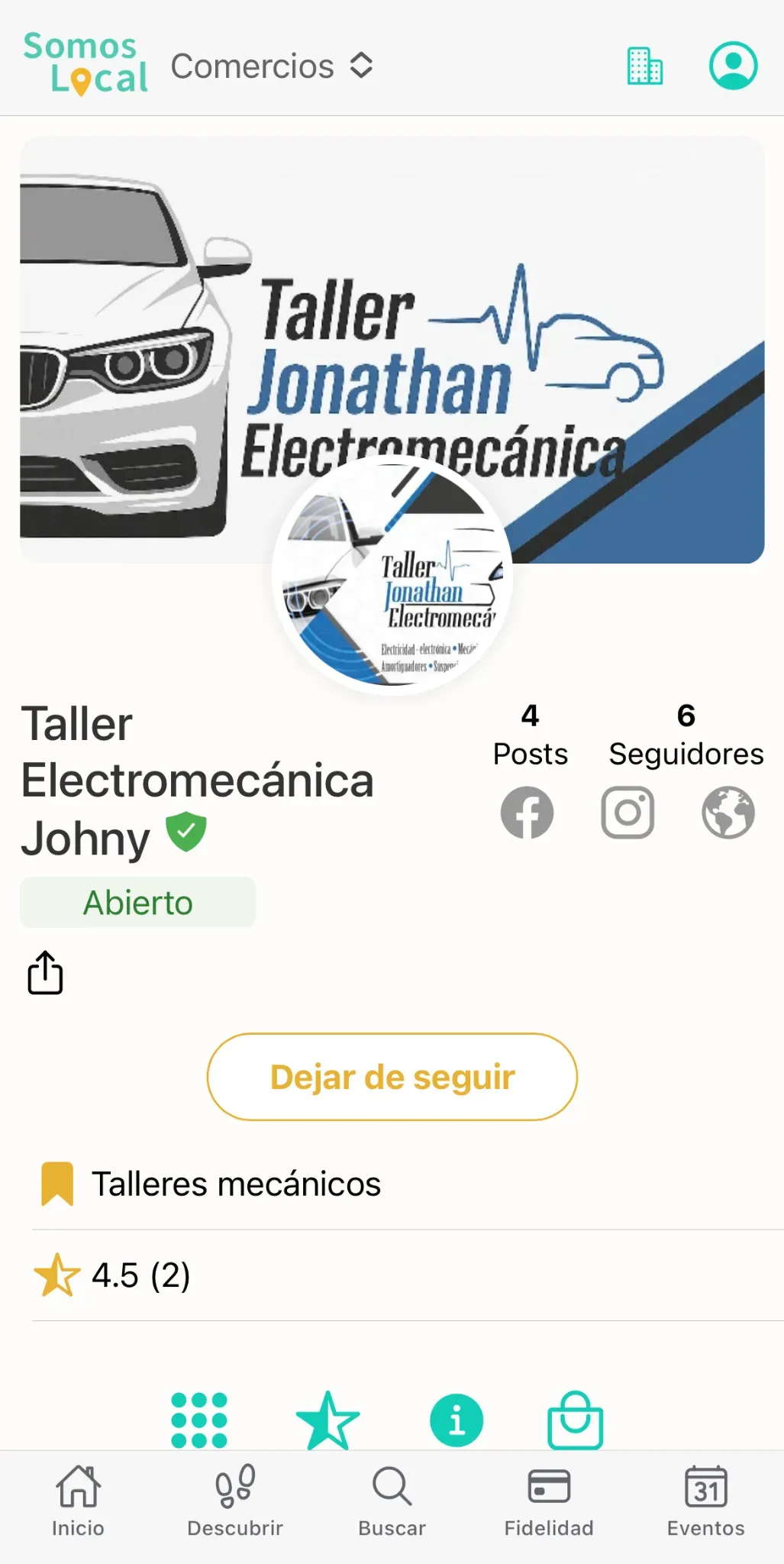 Pantalla de comercios